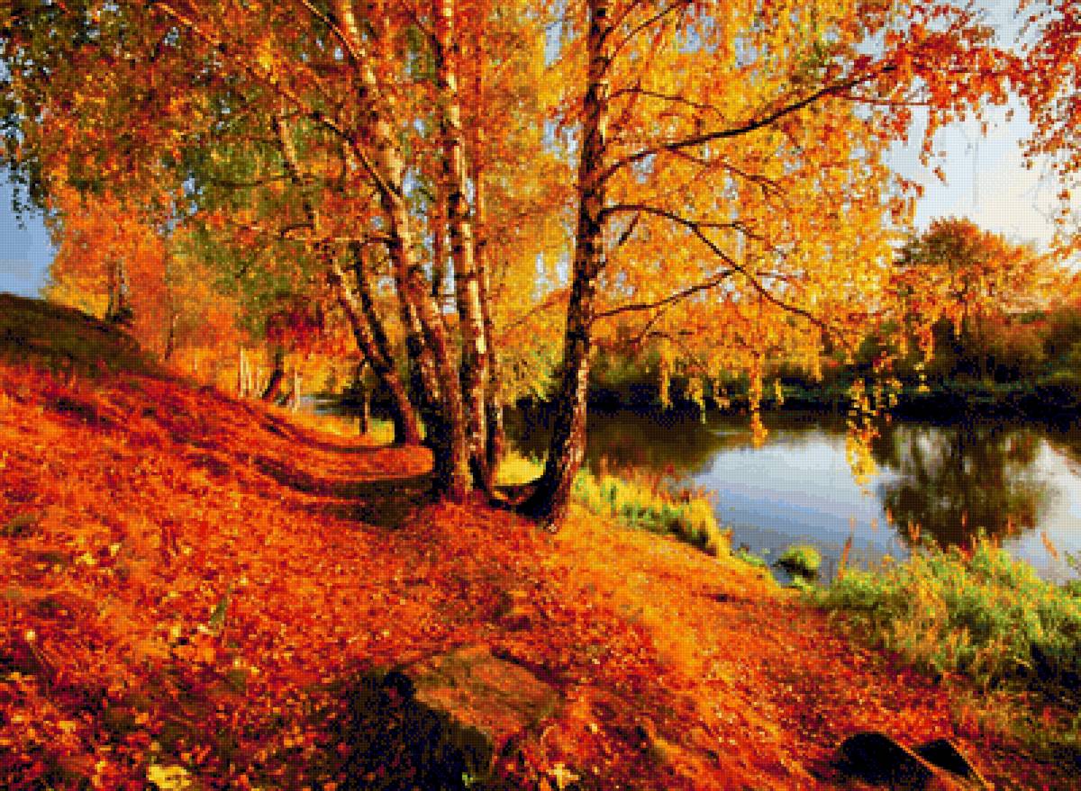 Осень - пейзаж, осень, река, деревья - предпросмотр