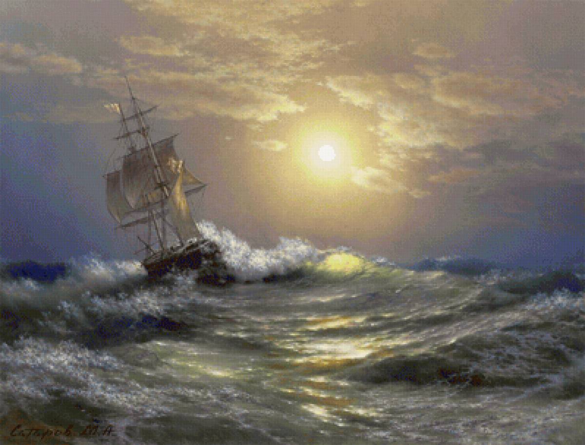 Шторм - парусниккартина, мрре, волны - предпросмотр