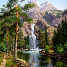 Оригинал схемы вышивки «Водопад в горах» (№2304241)