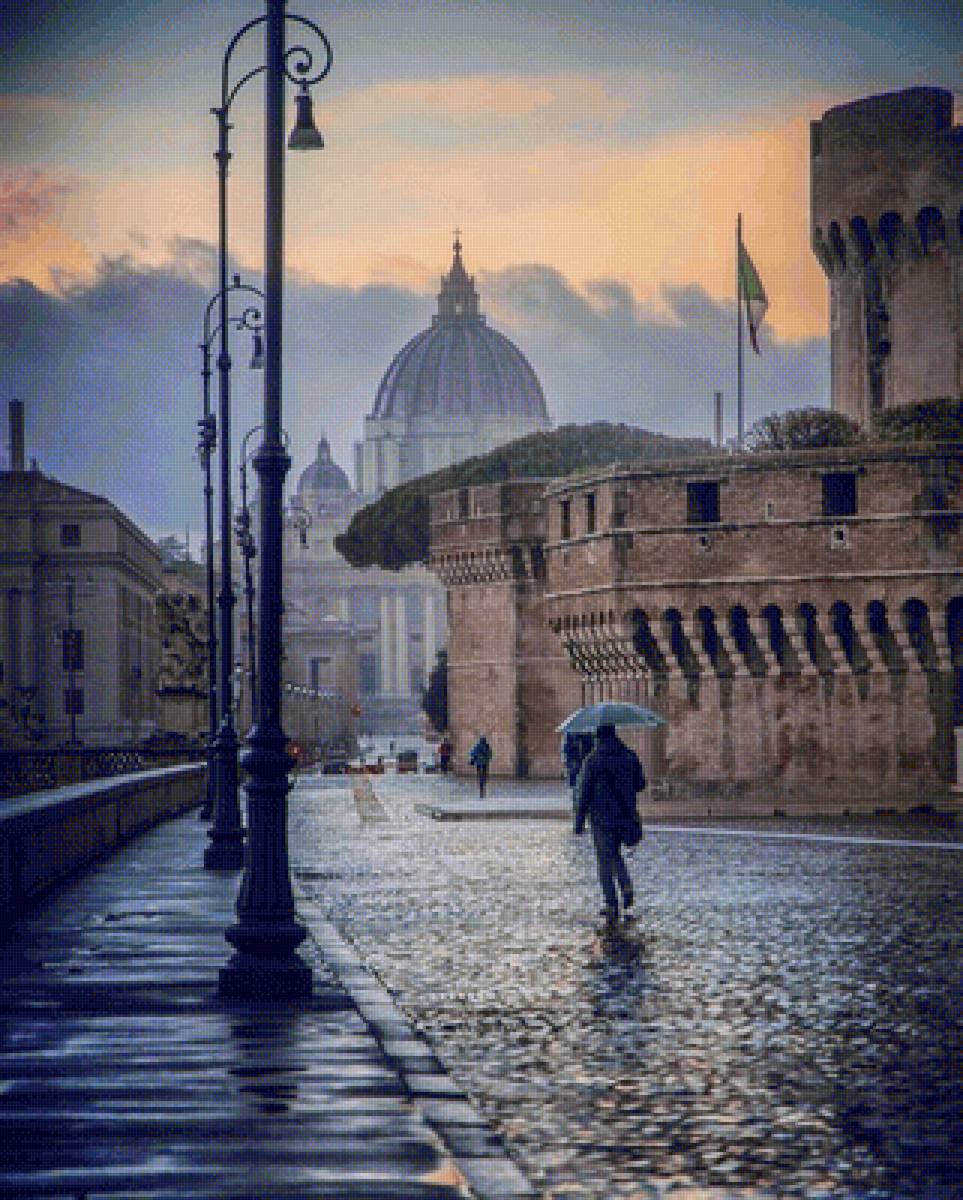 Утро в городе - городской пейзаж, дождь, утро - предпросмотр