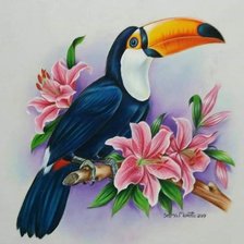 Схема вышивки «Pássaro com flores.»