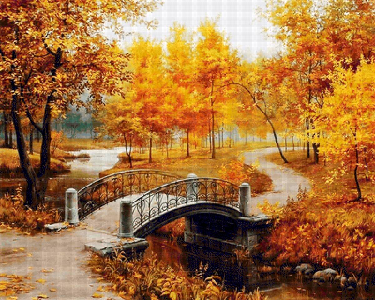 Осень в парке - лес, осень, мост, река - предпросмотр