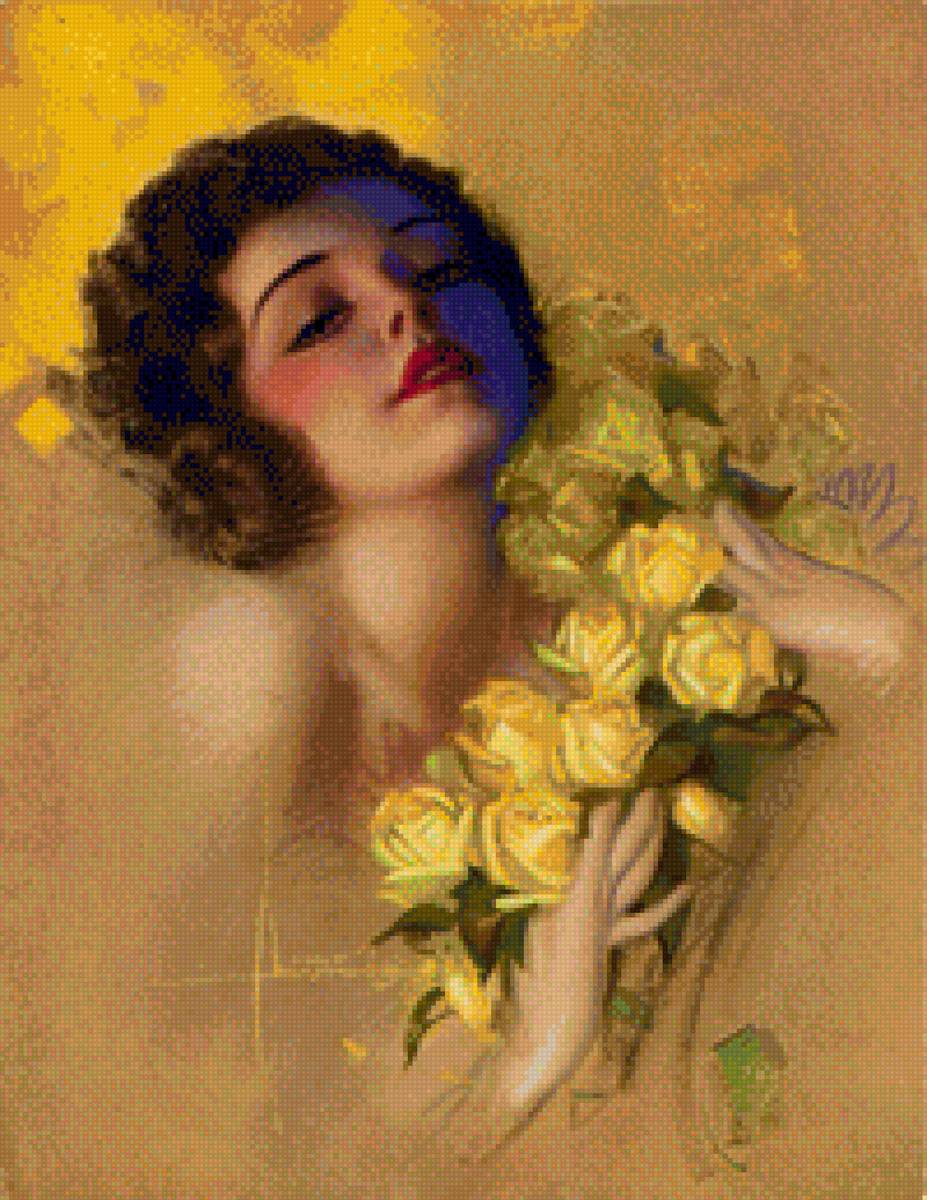 Желтые розы - девушка, цветы, розы, желтый - предпросмотр