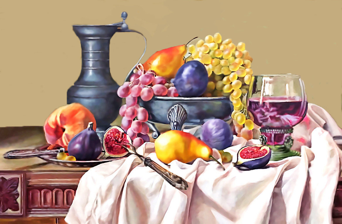 Натюрморт. - натюрморт, живопись., фрукты - оригинал