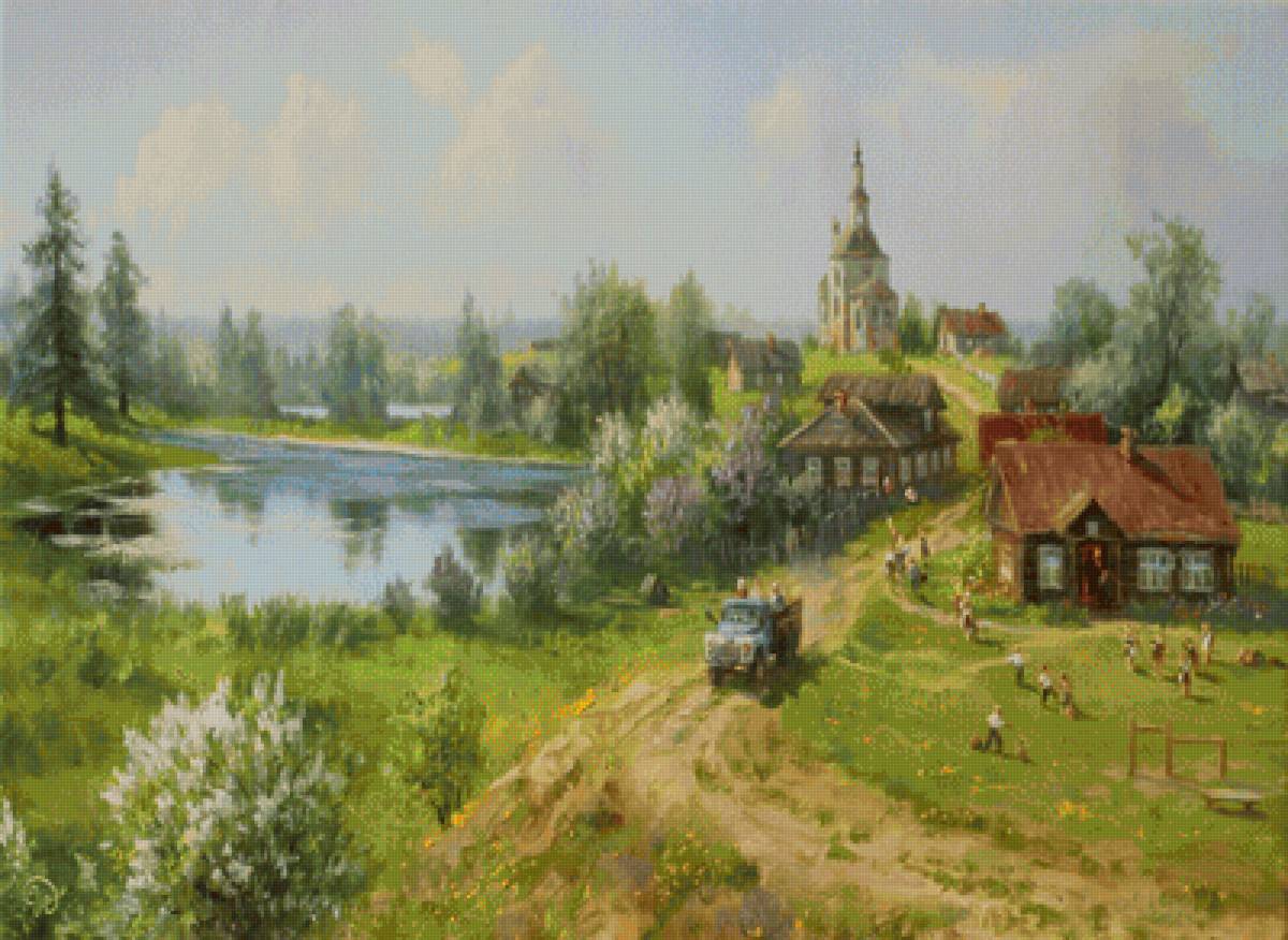 весенний деревенский пейзаж - деревня - предпросмотр