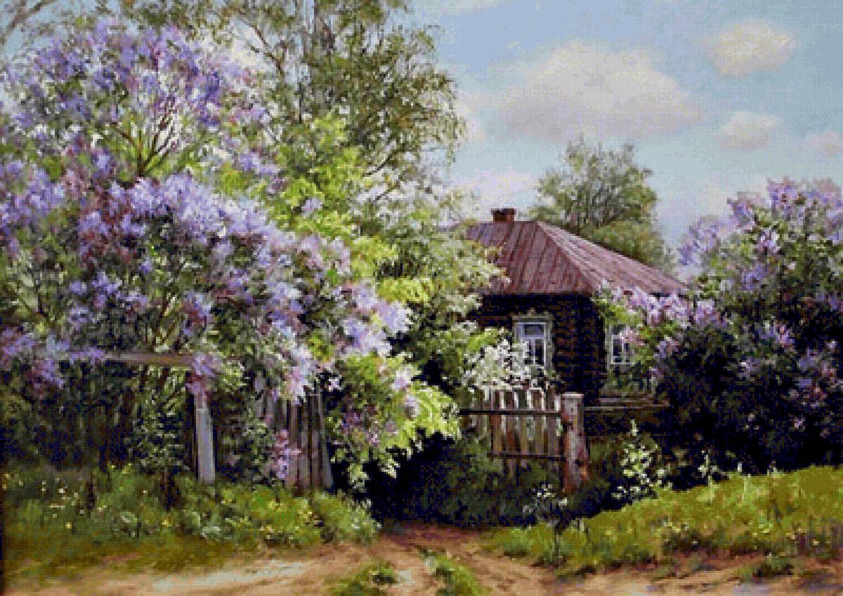 весенний деревенский пейзаж - дом - предпросмотр