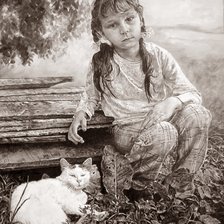 Оригинал схемы вышивки «девочка с котом худ.М.Зелда» (№2310692)