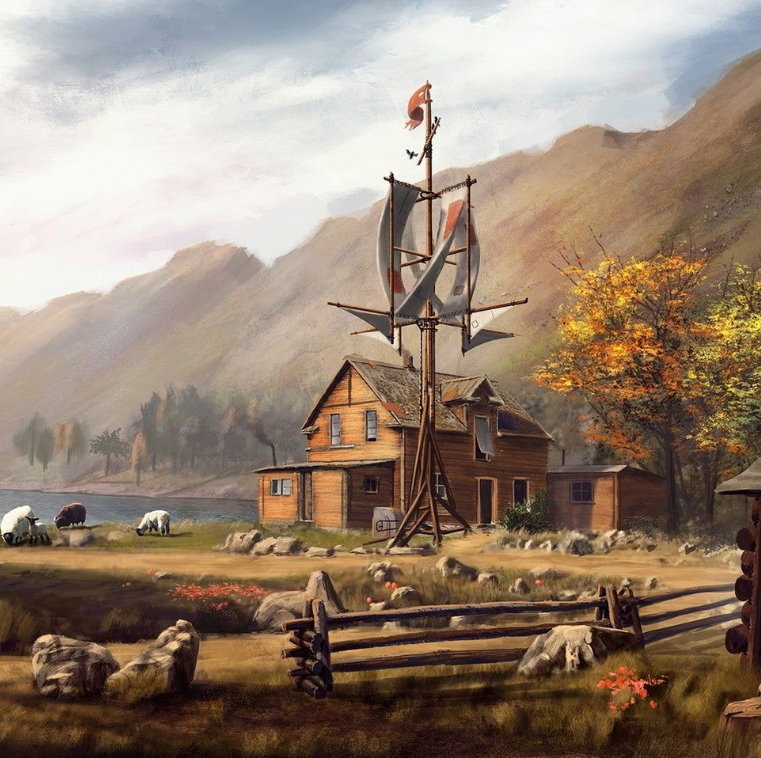 ветряк - горы, дом, ветряк - оригинал