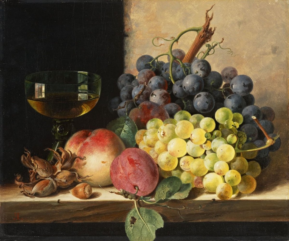 Персики и виноград - виноград, натюрморт, персики, фрукты - оригинал