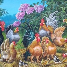 Схема вышивки «Criação de galinhas.»
