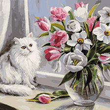 кот и цветы