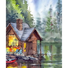 Схема вышивки «Домик у озера»