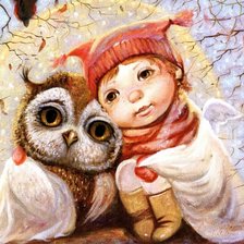 Схема вышивки «сова+девочка»