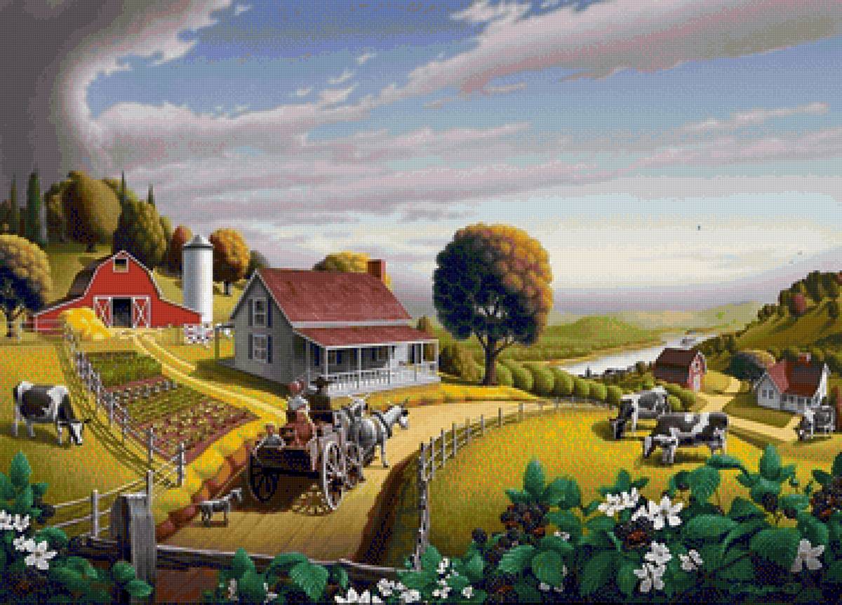 Fazenda agrícola. - casa, sitio, flores., animais - предпросмотр