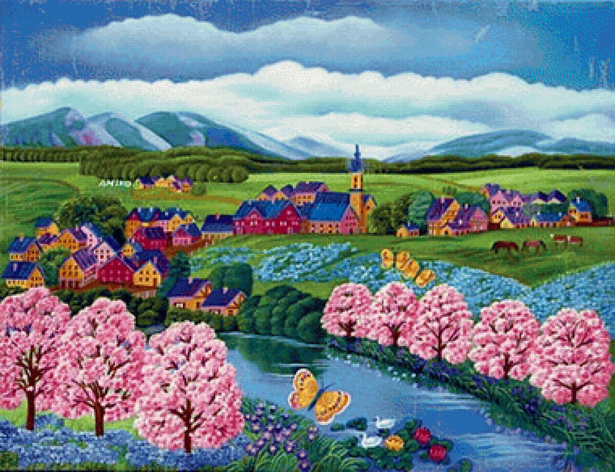 Vila. - flores, vila, rio., paisagens - предпросмотр