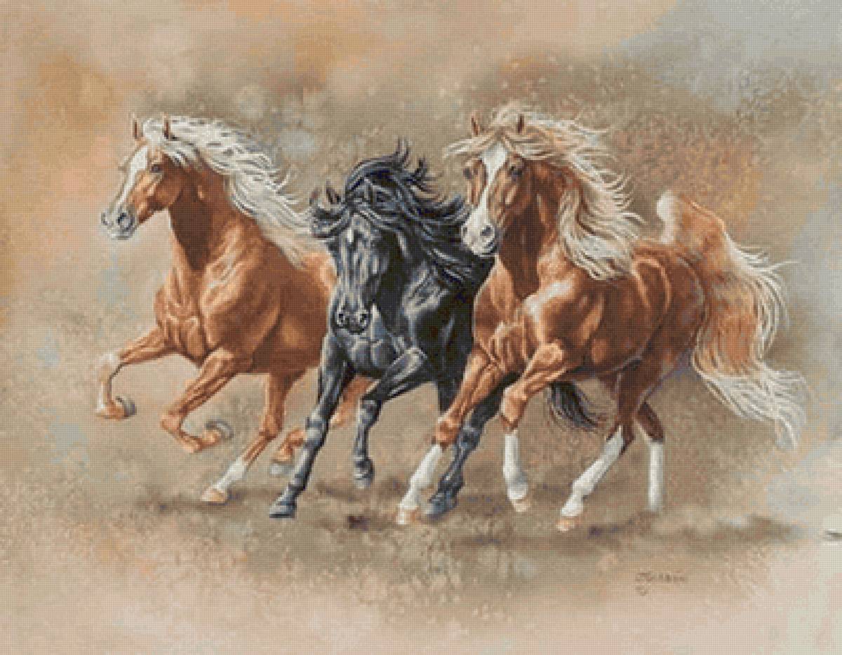 Три лошадки. Джуди Гибсон художник картины лошади. Красивые картины лошадей. Тройка коней. Лошадь бежит.