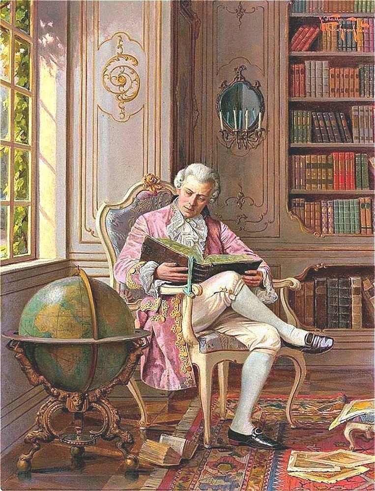 За чтением - чтение, книги, 18 век, библиотека, кавалер - оригинал
