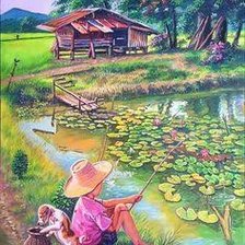 Схема вышивки «ตกปลาในป่าบัว»