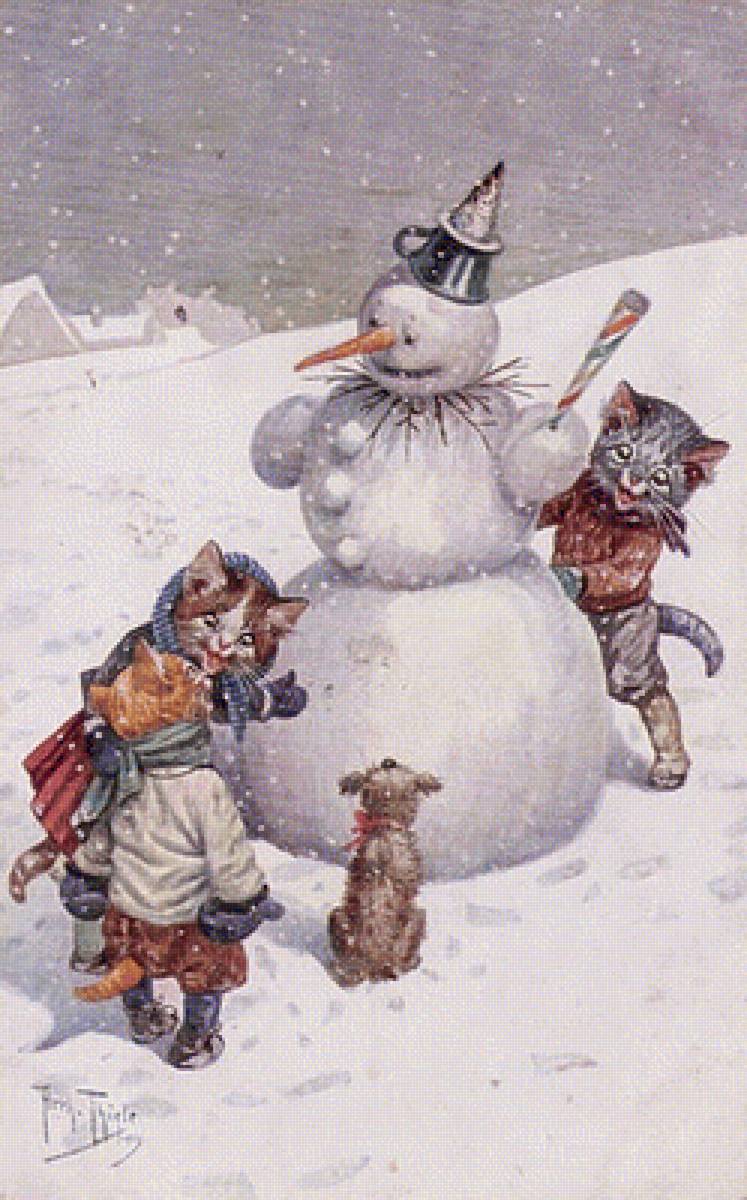 muñeco de nieve y gatitos - предпросмотр