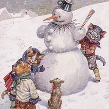 Схема вышивки «muñeco de nieve y gatitos»