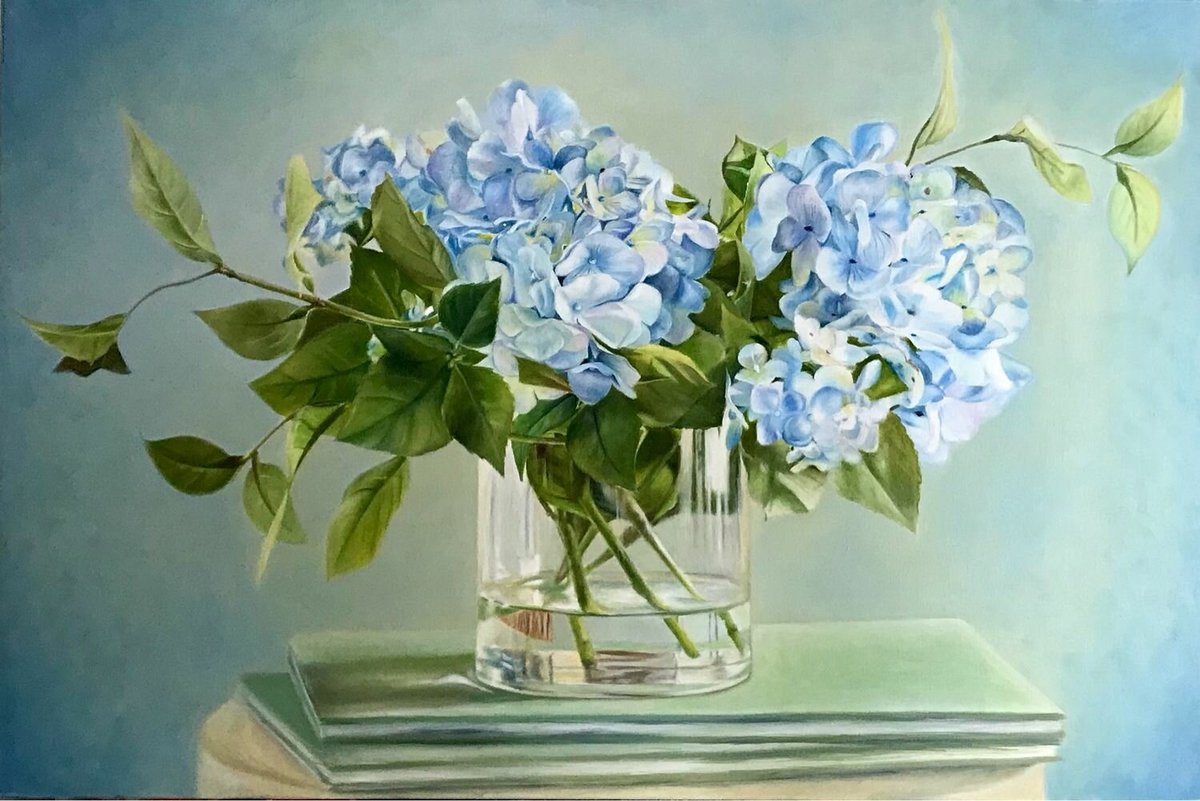 Букет голубых гортензий - гортензия, букет, живопись, цветы, натюрморт - оригинал