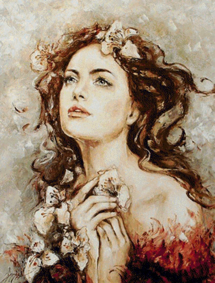 Девушка.Живопись. - живопись, цветы, девушка - оригинал