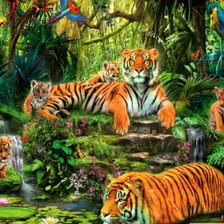 Схема вышивки «Тигры в джунглях»