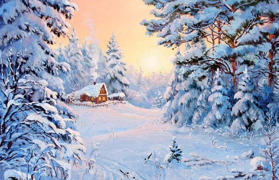 Пейзаж - избушка, зима., пейзаж, лес - оригинал