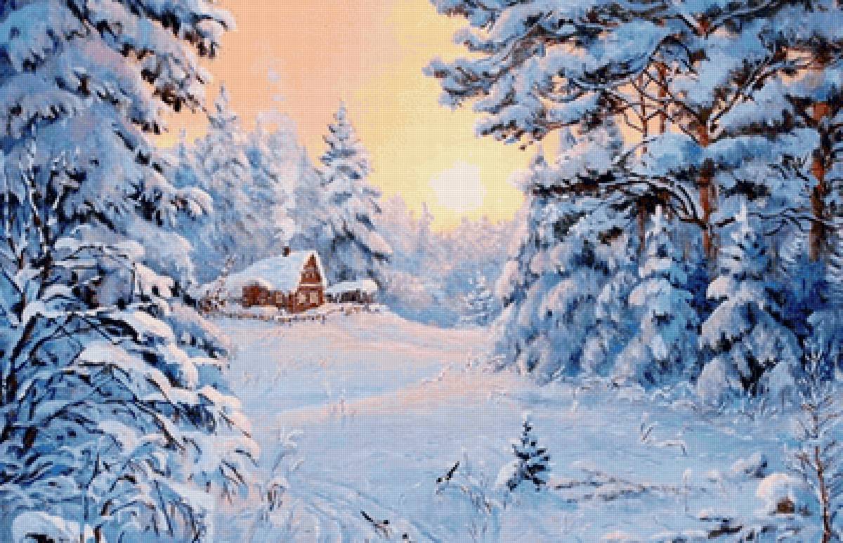 Пейзаж - пейзаж, зима., лес, избушка - предпросмотр