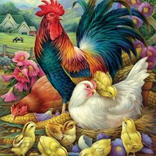 Схема вышивки «Galo galinha e pintinhos.»