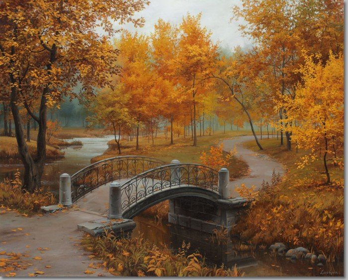 Осенний парк - осень, пейзаж, природа, мост - оригинал
