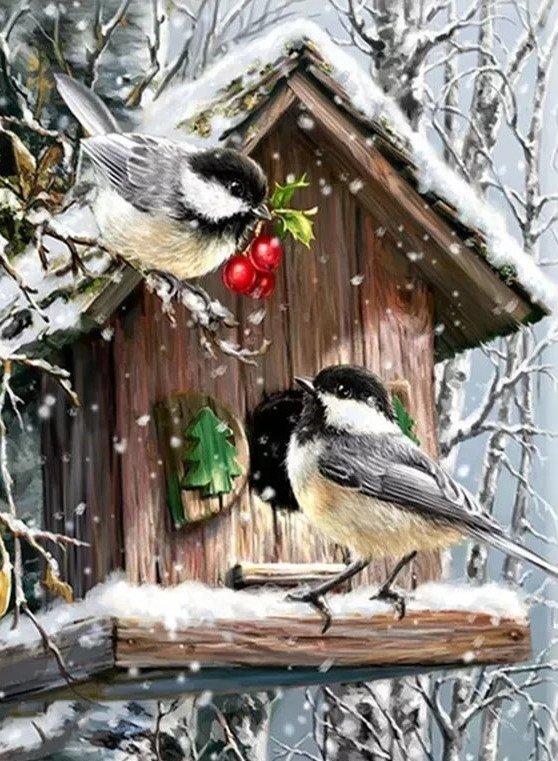 Птицы 21 - зима, скворечник., птицы - оригинал