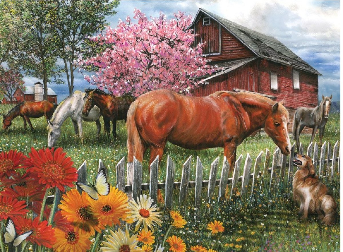 Cavalos. - sitio, flores, animais. casa - оригинал