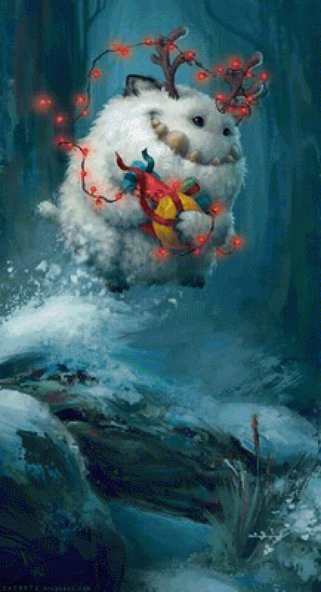 Зимний дух леса и сказки - олень, рожество, снег, подарки, зима, кот, новый год, лес - предпросмотр