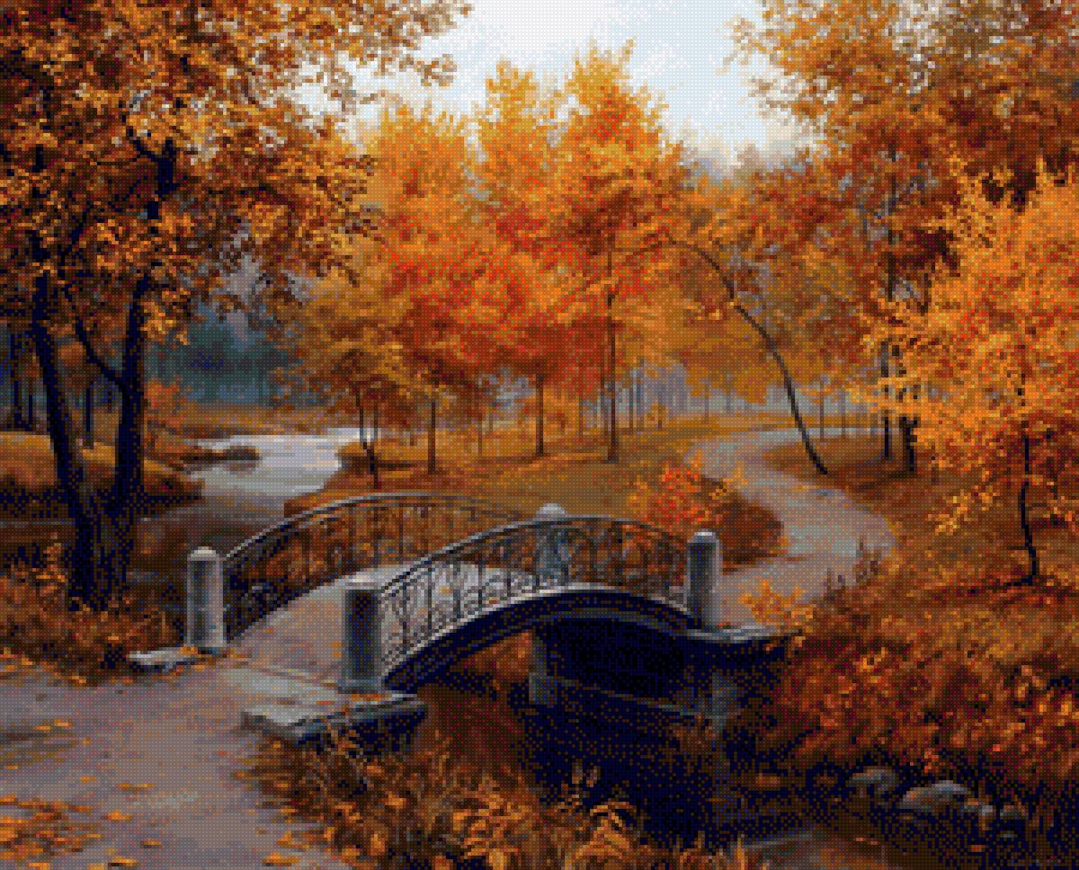 Осень в старом парке - осенний пейзаж, мостик, осень, парк - предпросмотр