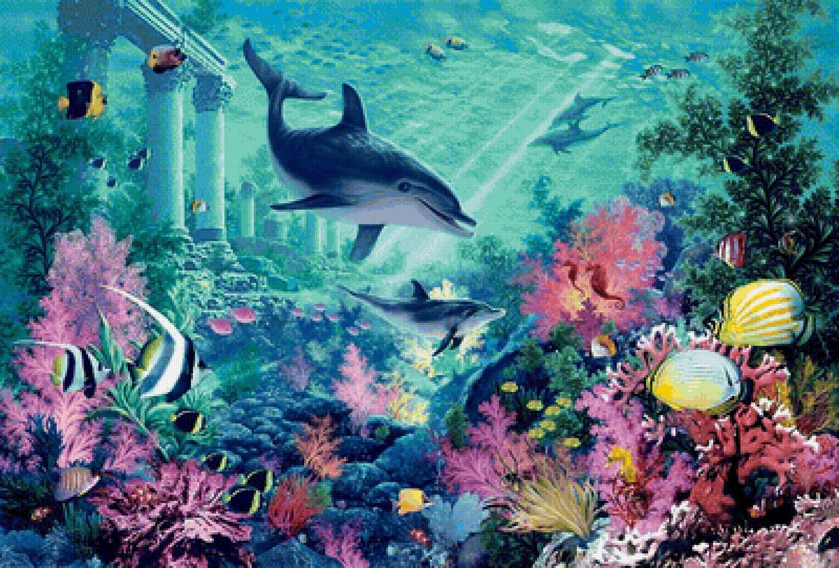Подводный мир - дельфины, рыбы, подводный мир, океан - предпросмотр