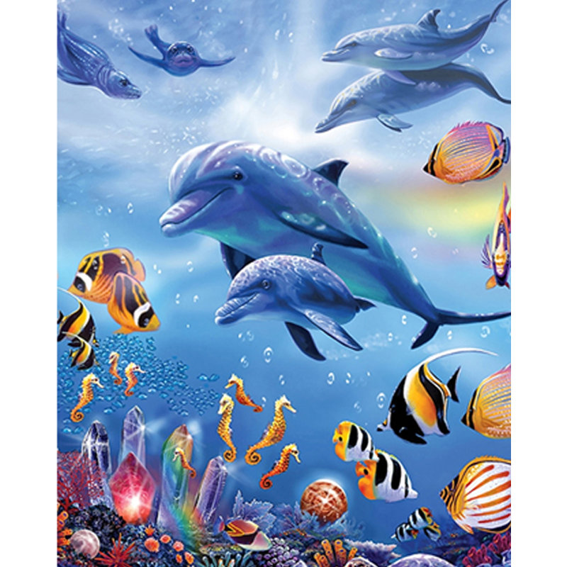 Подводный мир - подводный мир, дельфины, океан, рыбы - оригинал
