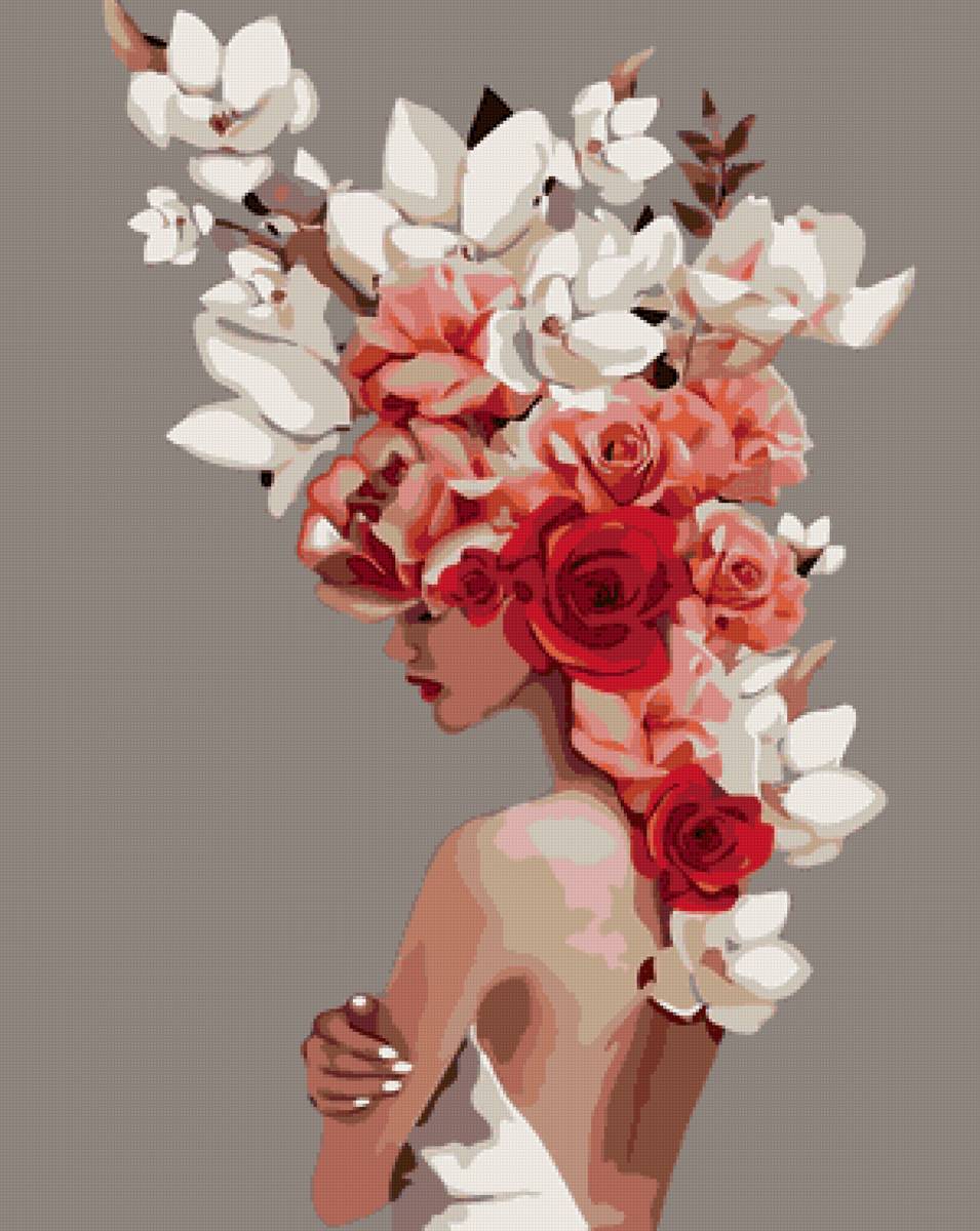 Женская природа 2 - девушка, цветы, картина - предпросмотр