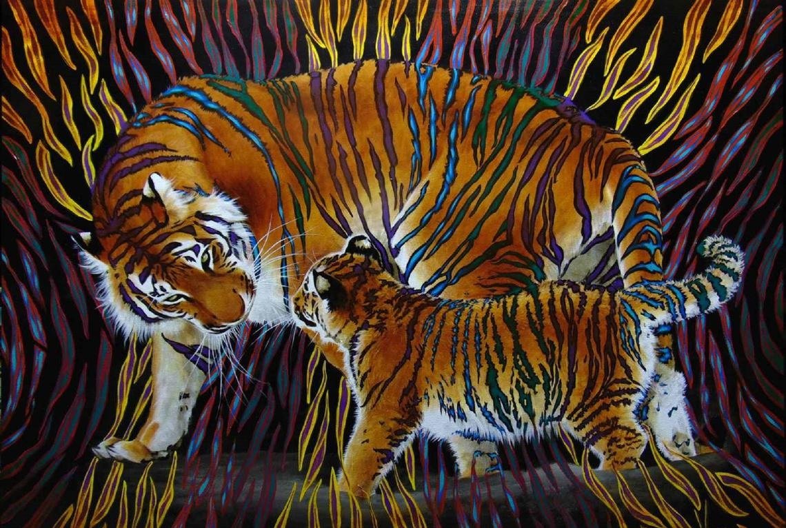 Familhea de tigres. - animais.pintura.arte. - оригинал