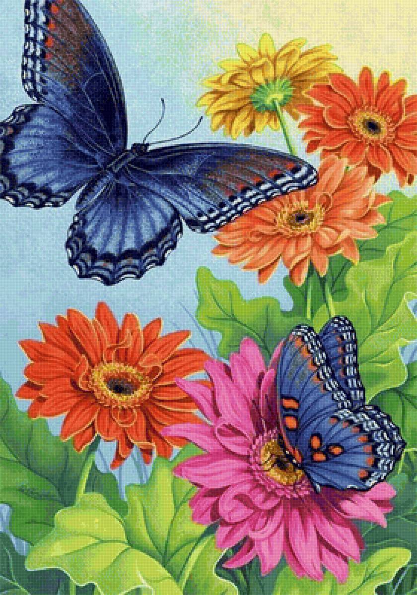 Бабочки с цветами - предпросмотр
