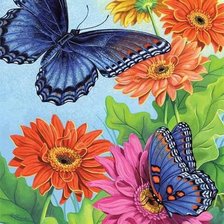 Оригинал схемы вышивки «Бабочки с цветами» (№2329840)