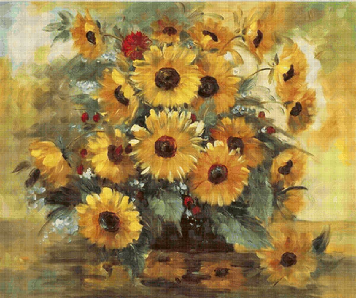 Cesta com  girassóis - flores.pintura .girassóis. - предпросмотр