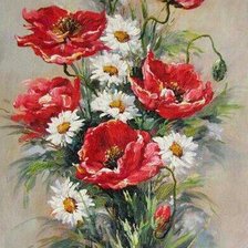 Схема вышивки «Ромашки и маки»