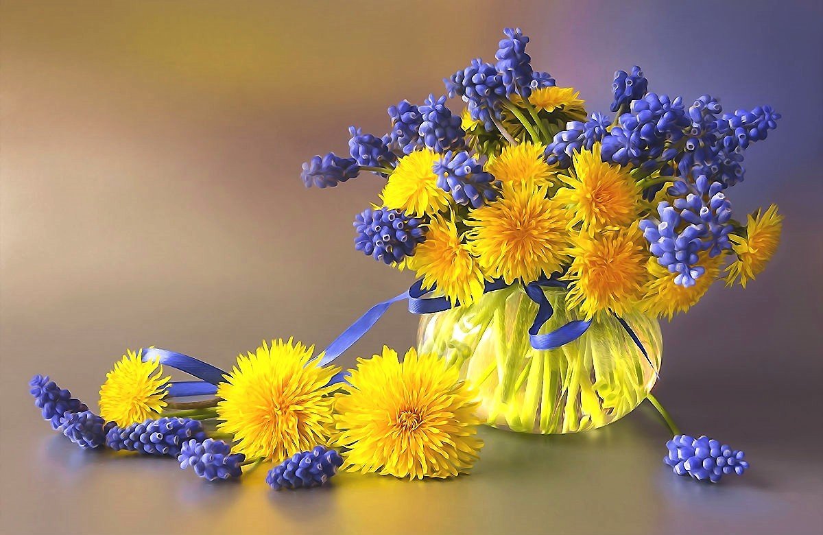 Солнышко - синие цветы, одуванчики - оригинал