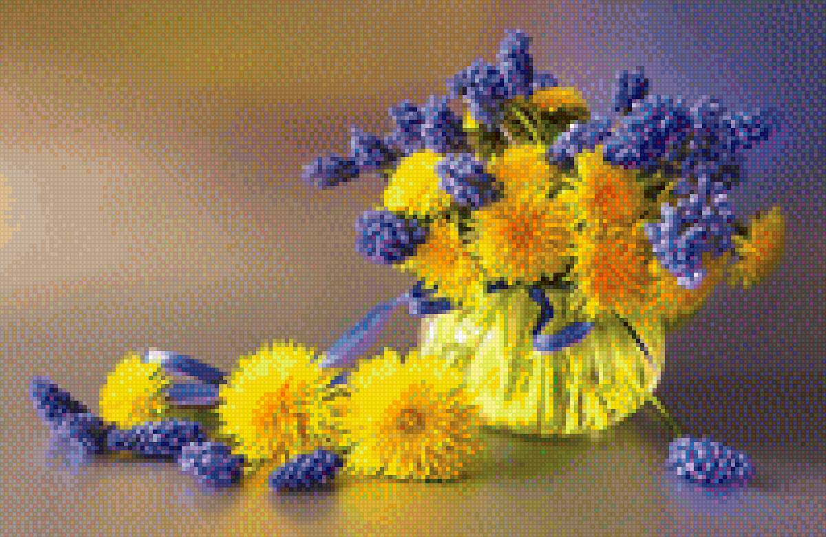 Солнышко - одуванчики, синие цветы - предпросмотр