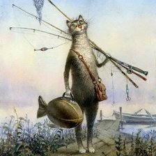 Оригинал схемы вышивки «кот рыбак» (№2331618)