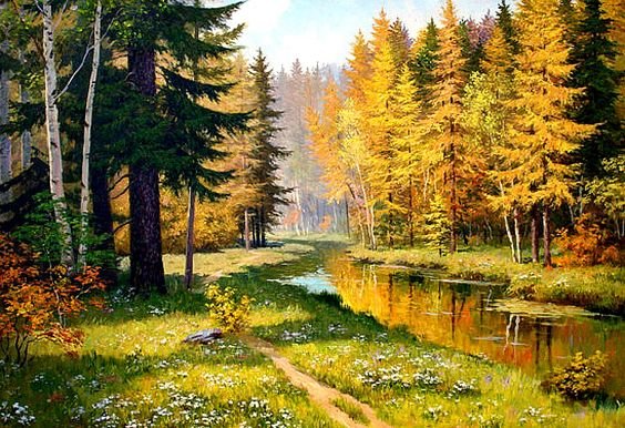 Пейзаж - осень., пейзаж, лес, река - оригинал