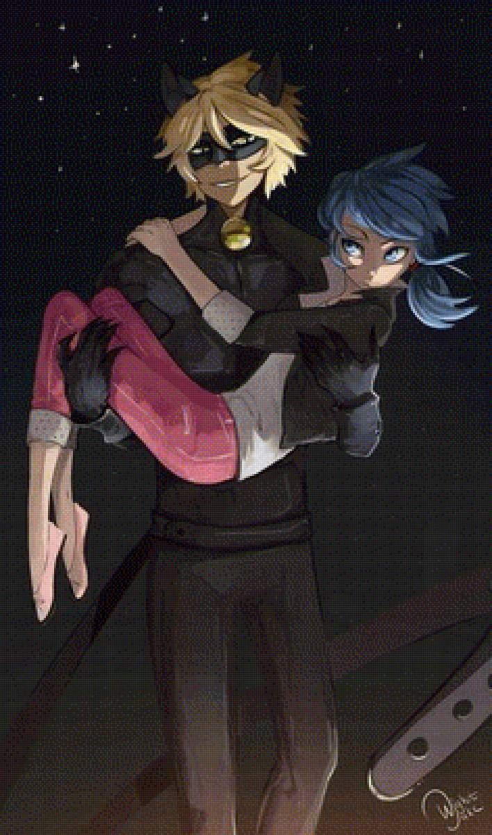 марикот адриан в обличии чёрного кота держит маринетт на руках - адриан, черный кот, маринетт, руки, мультфильм, любовь, обличие - предпросмотр