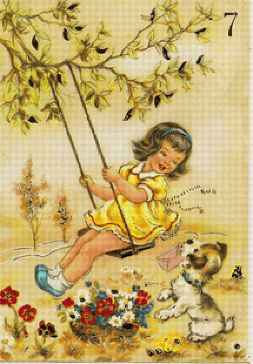 niña vintage en el columpio - предпросмотр