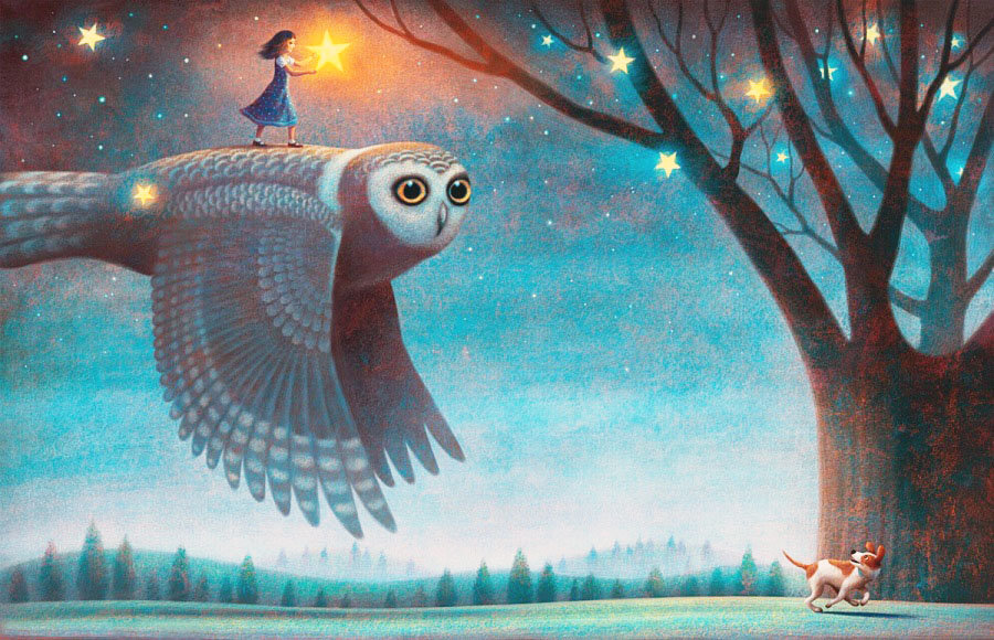Детская тема - дерево, сова, собака - оригинал